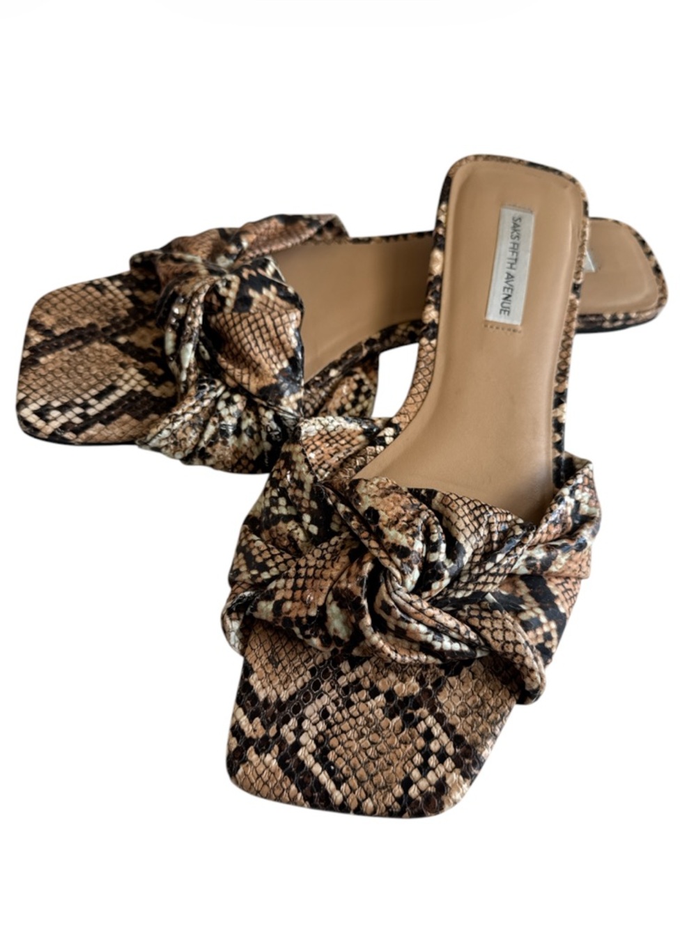 Saks Fifth Avenue Leather Animal Print Slides Square Toed Women's Size: 8.5